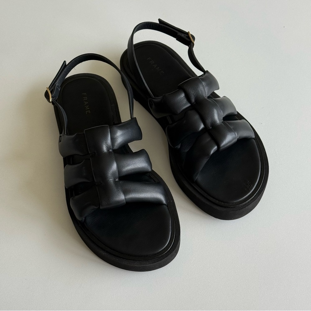 FRAME Le Weston Black Leather Slingback Sandals